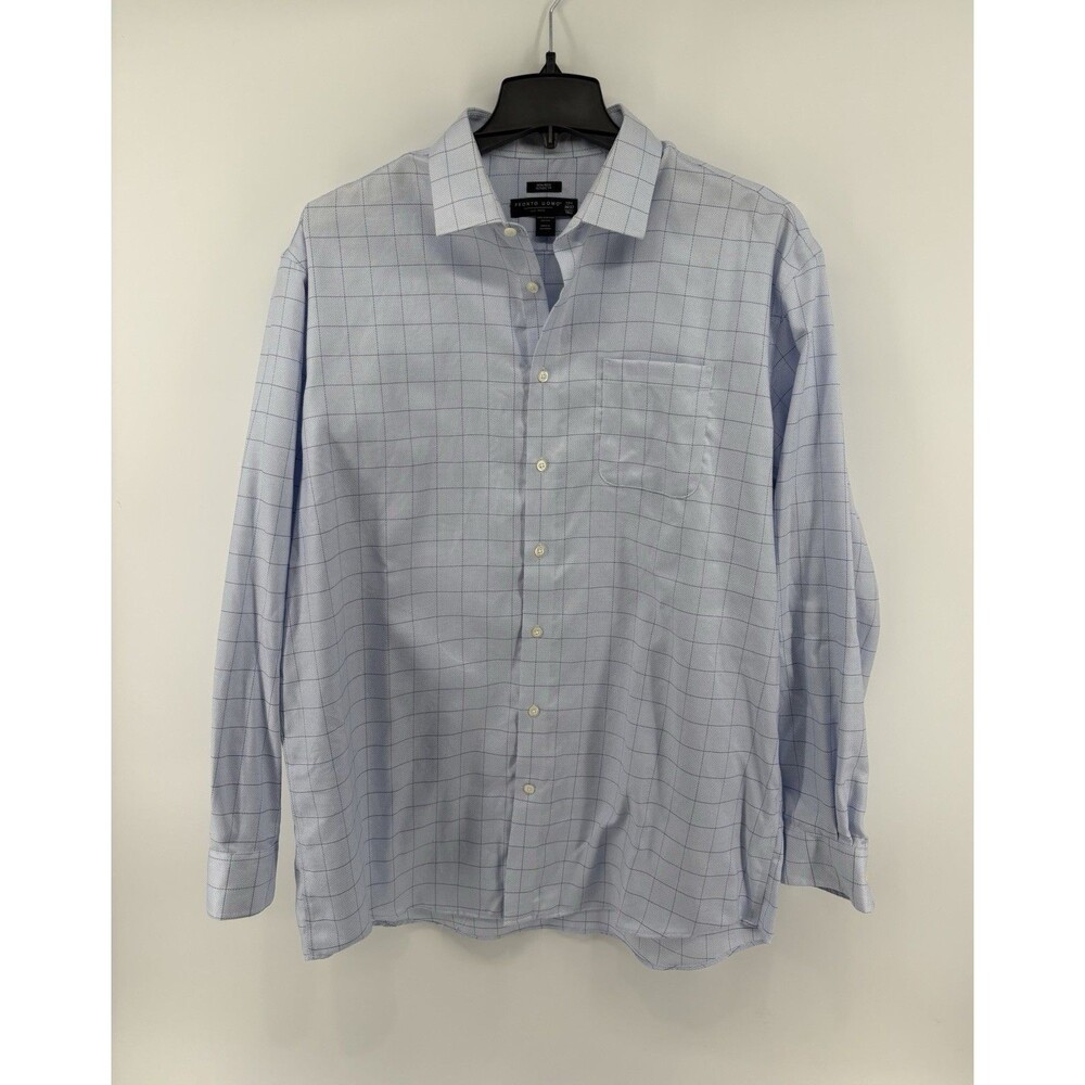 Pronto Uomo Blue Big Square Men’s Dress Shirt Non-Iron Classic Fit 17.5 36/37 T